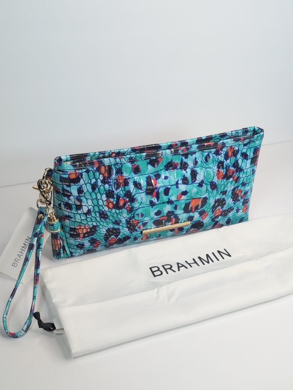 Brahmin Turquoise Multi Croc-Embossed Wristlet with Removable Strap NWT - Picture 3 of 13